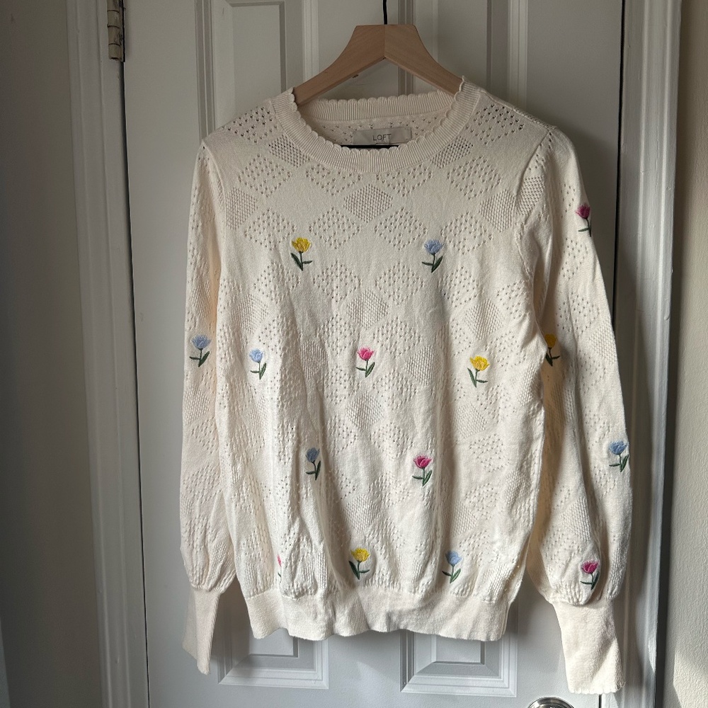 LOFT Floral Draped Sleeve Sweater - Large - NWT